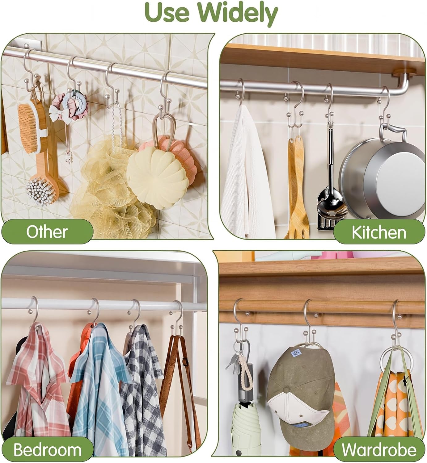 Shower Curtain Hooks, Metal Shower Curtain Rings, Decorative Shower Curtain Hooks Rust Proof, Double Shower Rings for Curtain, Easy Install Shower Hooks for Shower Curtain (Matte Nickel, 12 Pack)