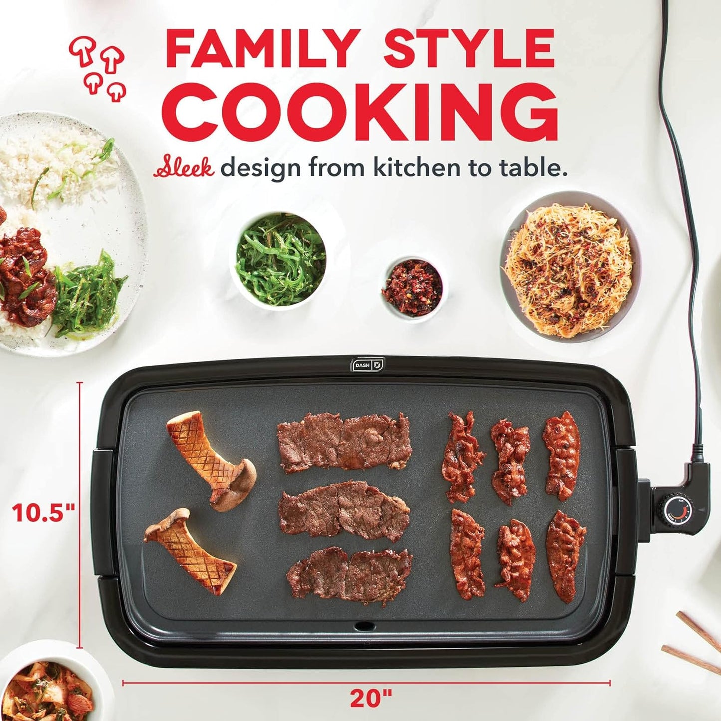 Deluxe Everyday Griddle - Electric Griddle with Removable Plate - Nonstick, Easy-Clean Surface & Anti-Slip Base - Recipe Book Included - Aqua