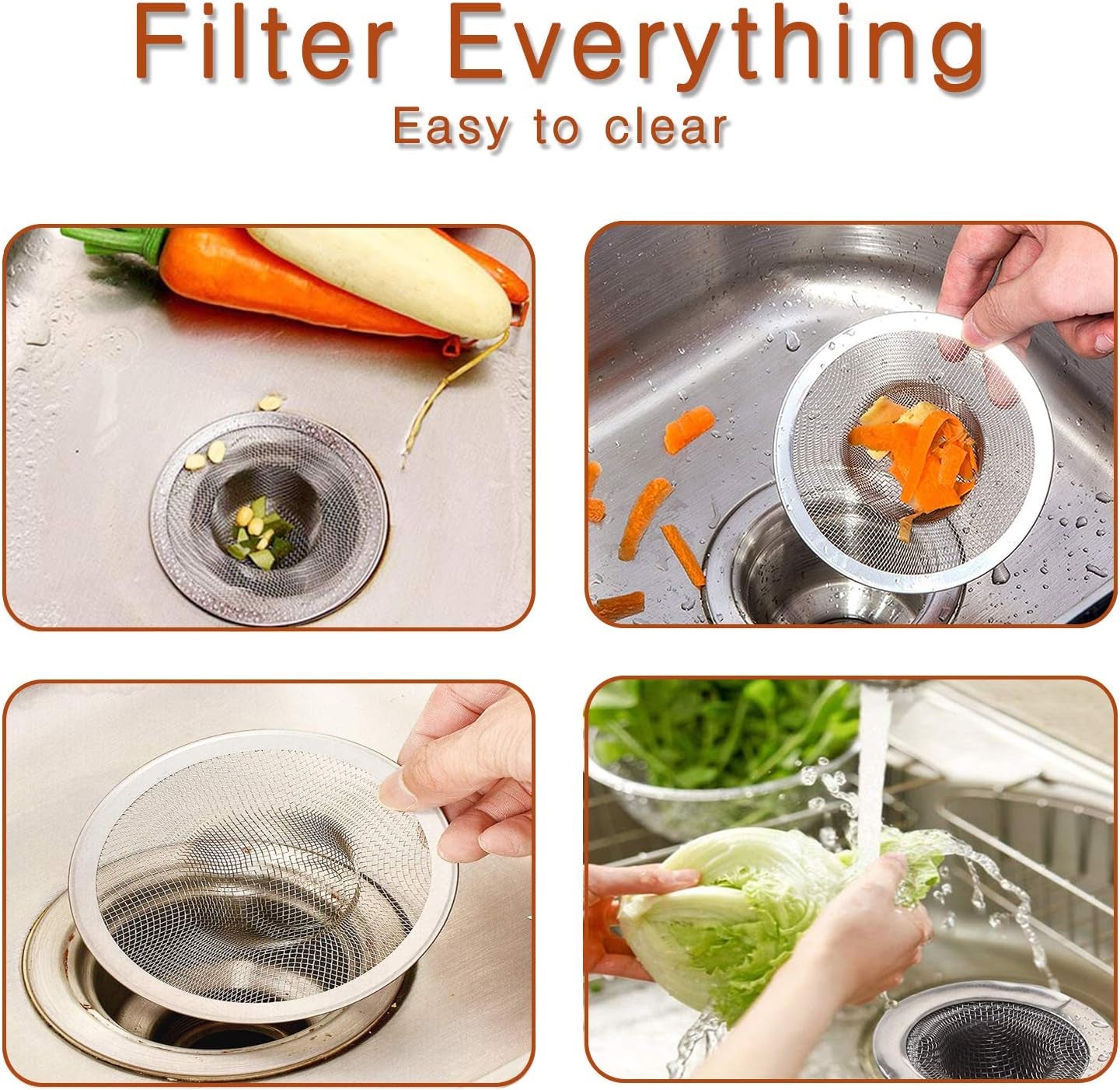 2Pcs Heavy Duty Stainless Steel Slop Basket Filter Trap, 2.75" Top / 1" Mesh Metal Sink Strainer Shower Drain Hair Catcher for Kitchen Bathroom Bathtub Wash Basin Floor Balcony Drain Hole, Utility