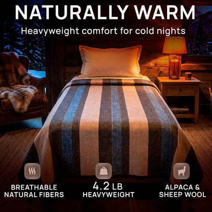 Alpaca & Merino Sheep Wool Blanket Twin Size, 100% Wool Bed Blanket, Heavyweight Warm Winter Blanket for Extreme Cold, Woven in Peru, Earth Tones