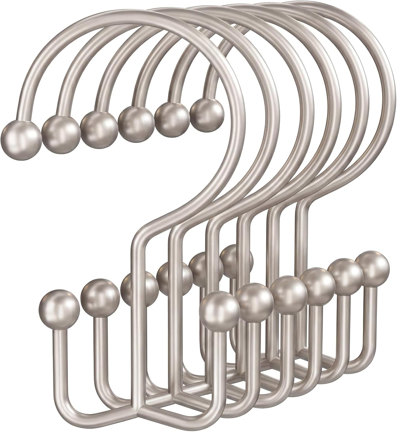 Shower Curtain Hooks, Metal Shower Curtain Rings, Decorative Shower Curtain Hooks Rust Proof, Double Shower Rings for Curtain, Easy Install Shower Hooks for Shower Curtain (Matte Nickel, 12 Pack)