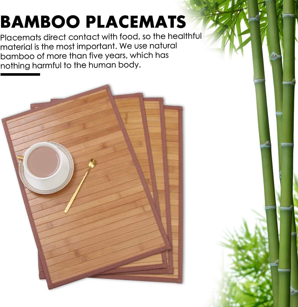 Elegant Bamboo Placemats Set of 4 - Heat Resistant, Durable & Stain Resistant Table Mats for Indoor/Outdoor Dining, Easy to Clean 11.5 x 17.5 Inch