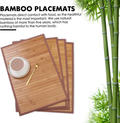 Elegant Bamboo Placemats Set of 4 - Heat Resistant, Durable & Stain Resistant Table Mats for Indoor/Outdoor Dining, Easy to Clean 11.5 x 17.5 Inch