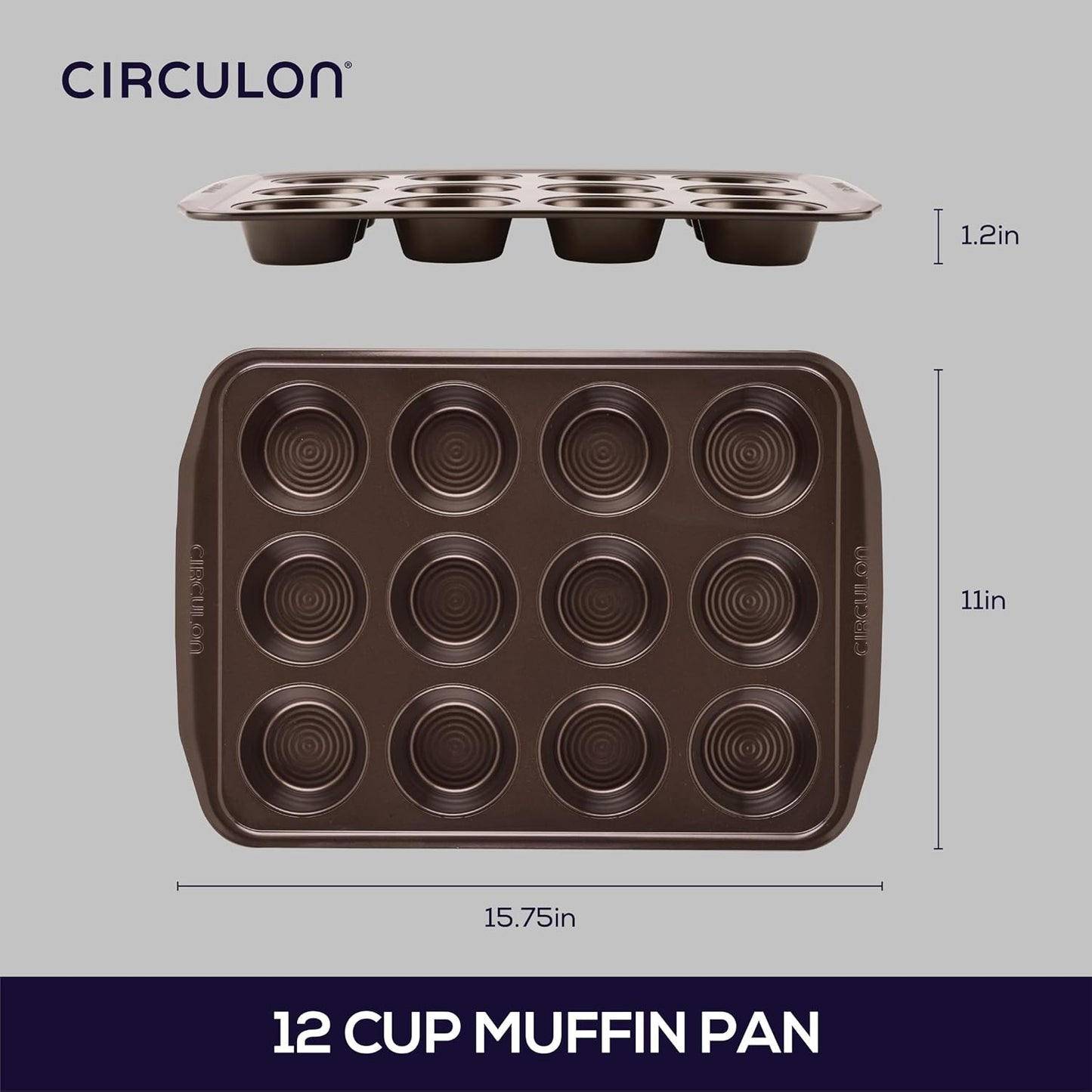 Premium Nonstick 12-Cup Muffin Tin - Durable Steel in Elegant Brown Finish