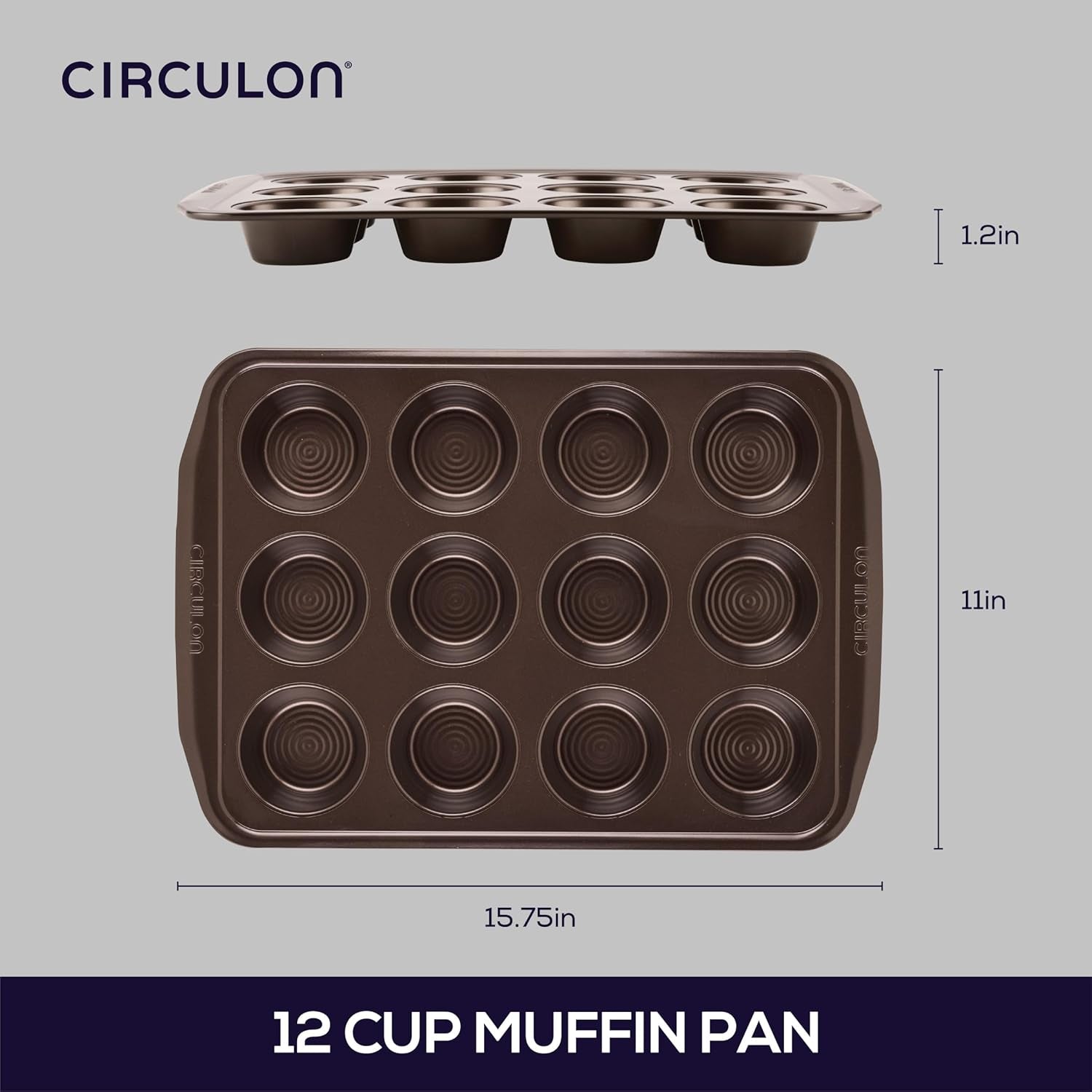 Premium Nonstick 12-Cup Muffin Tin - Durable Steel in Elegant Brown Finish
