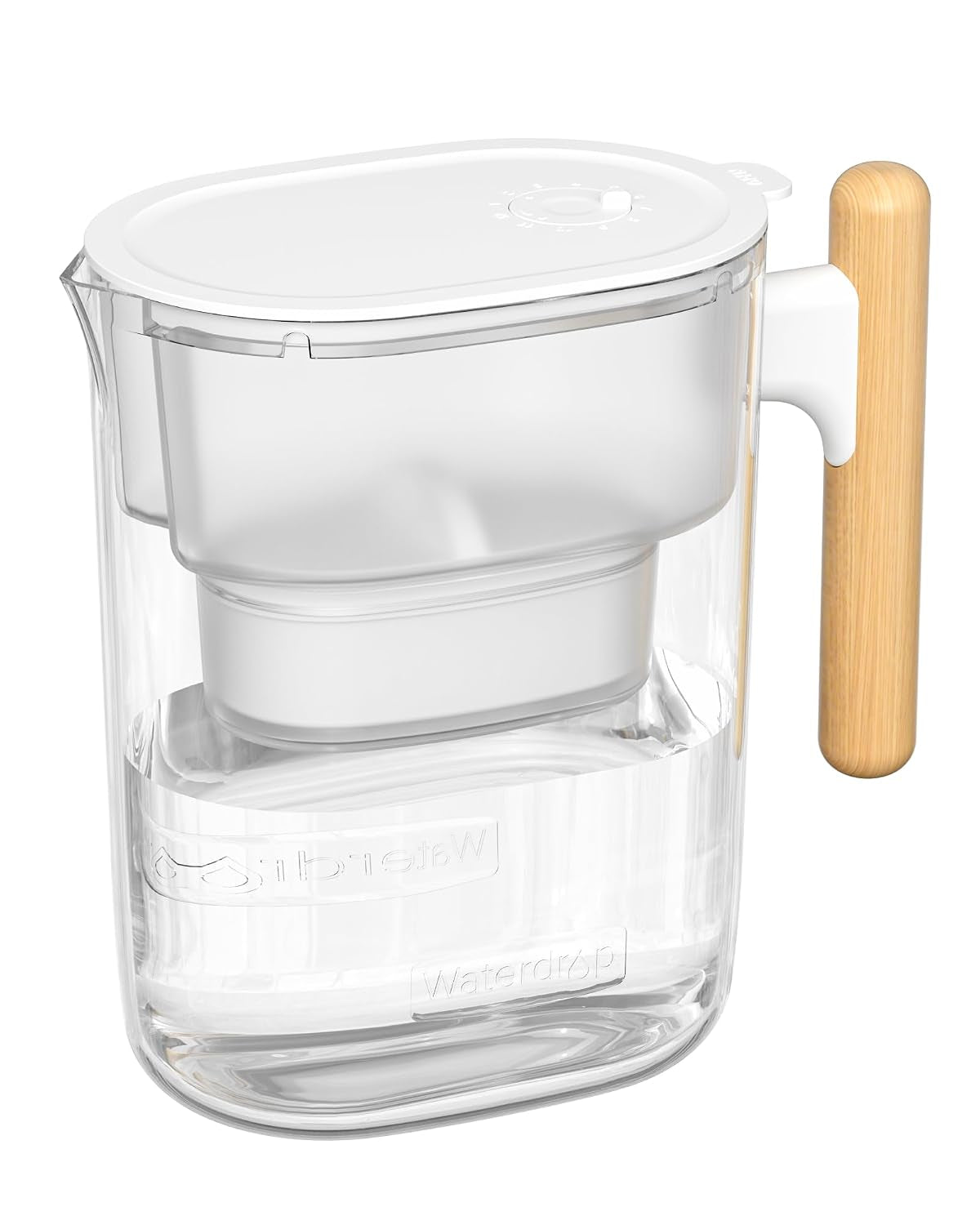 PT-04C Water Filter Pitcher, 10-Cup Capacity, NSF Certified, 200-Gallon Long-Life Filter, 5X Longer Filter Life, Reduces PFOA/PFOS and Chlorine, Bpa-Free, Sturdy Wooden Handle, Clear