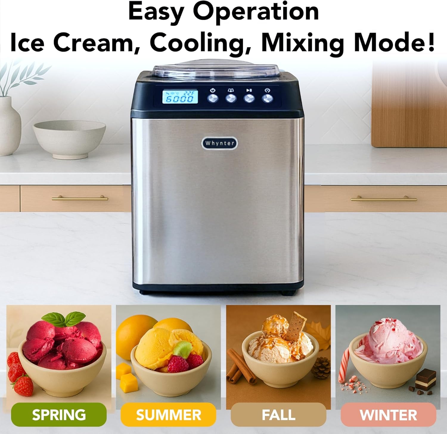 Automatic Ice Cream Maker Machine - 2.1 Qt Upright with Built-In Compressor, LCD Display & Timer - No Pre-Freezing - Stainless Steel ICM-201SB