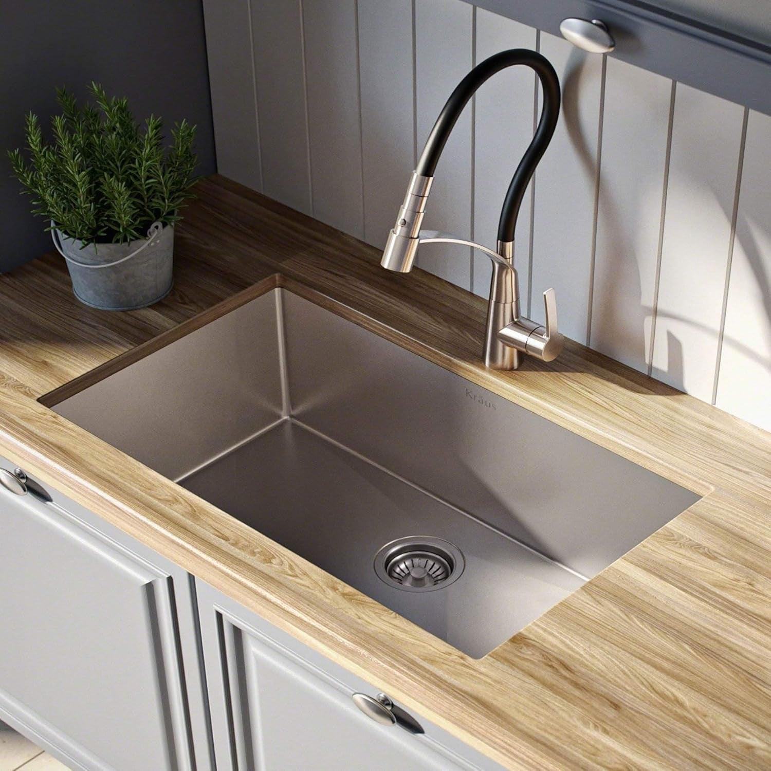 KRAUS Standart PRO 28-Inch 16 Gauge Undermount Single Bowl Stainless Steel Kitchen Sink, KHU100-28