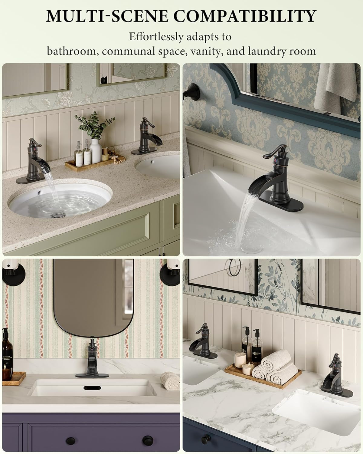 Waterfall Bathroom Faucet Oil Rubbed Bronze Sink with Pop up Drain Stopper Faucets Single Hole Rustic Vanity Farmhouse Overflow One Handle Bath Black Commercial Assembly by