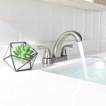 2-Handle Bathroom Sink Faucet with Drain Assembly and Supply Hose Lead-Free Cupc Lavatory Faucet Mixer Double Handle Tap Deck Mounted Brushed Nickel,13598