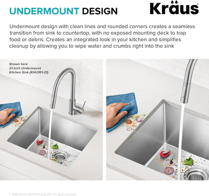 KRAUS Standart PRO 26-Inch 16 Gauge Undermount Single Bowl Stainless Steel Kitchen Sink, KHU100-26