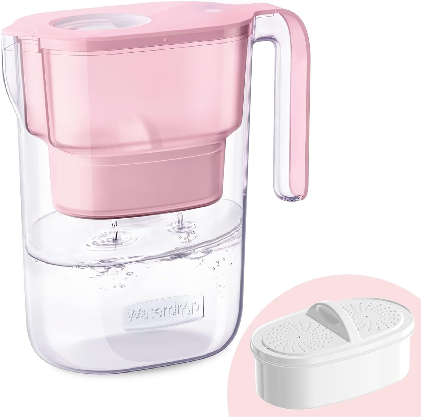 PT-05P Water Filter Pitcher, 7-Cup Capacity, NSF Certified, 5X Longer Filter Life, up to 200 Gallons, for Fridge, Countertop, and Gift Giving, Reduces PFOA/PFOS, Chlorine, Pink