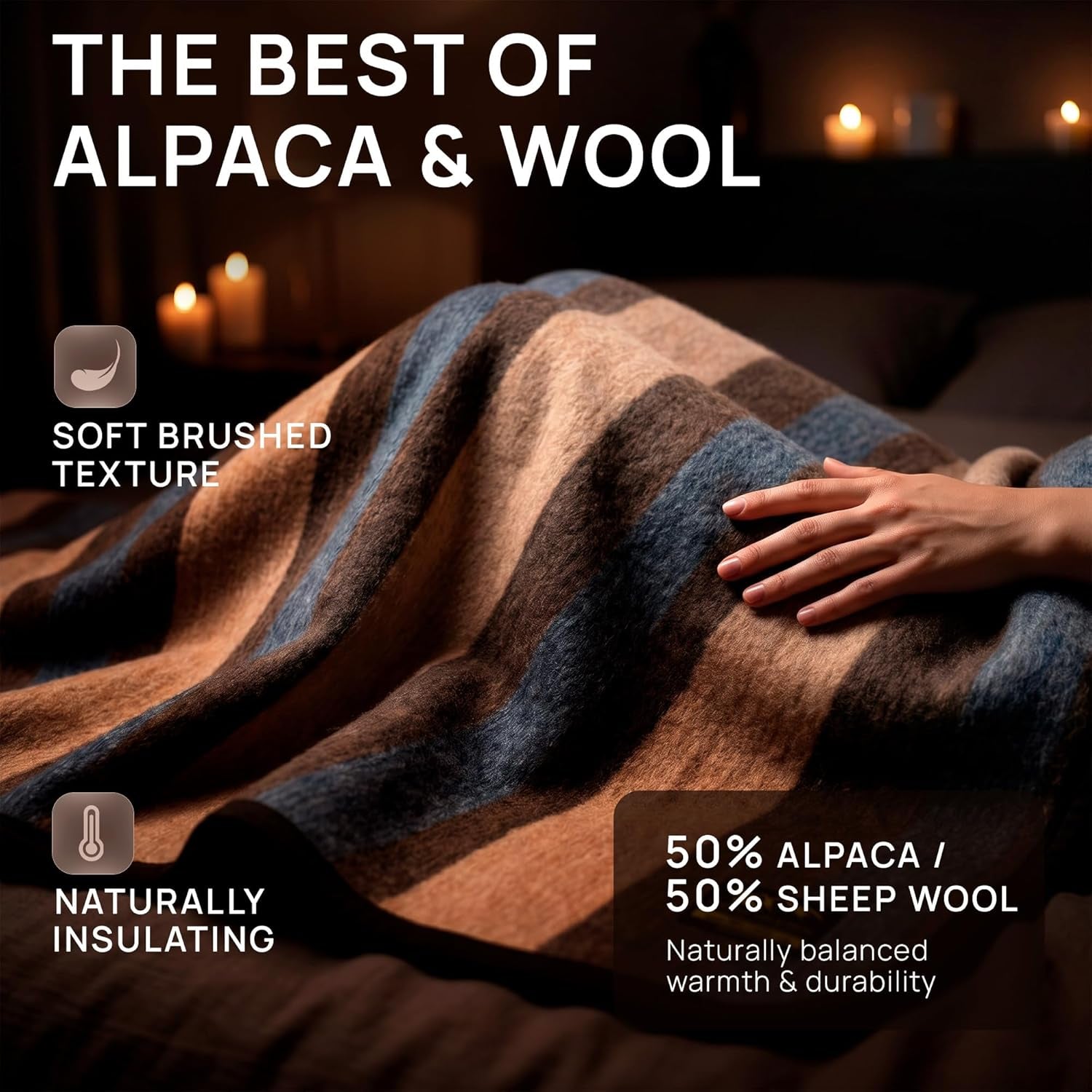 Alpaca & Merino Sheep Wool Blanket Twin Size, 100% Wool Bed Blanket, Heavyweight Warm Winter Blanket for Extreme Cold, Woven in Peru, Earth Tones