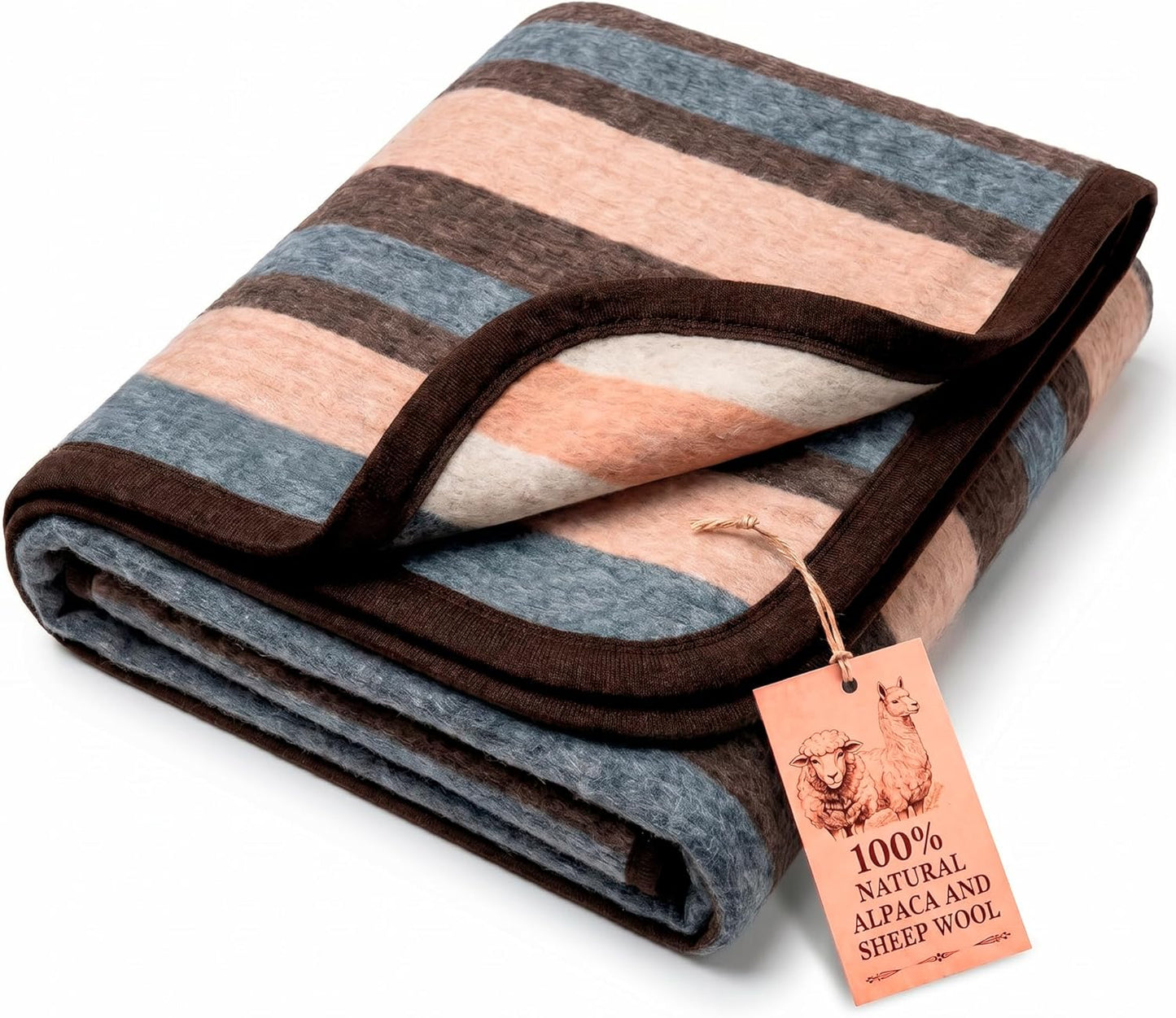 Alpaca & Merino Sheep Wool Blanket Twin Size, 100% Wool Bed Blanket, Heavyweight Warm Winter Blanket for Extreme Cold, Woven in Peru, Earth Tones