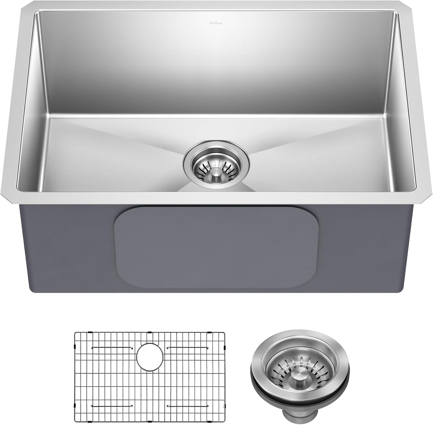 KRAUS Standart PRO 26-Inch 16 Gauge Undermount Single Bowl Stainless Steel Kitchen Sink, KHU100-26