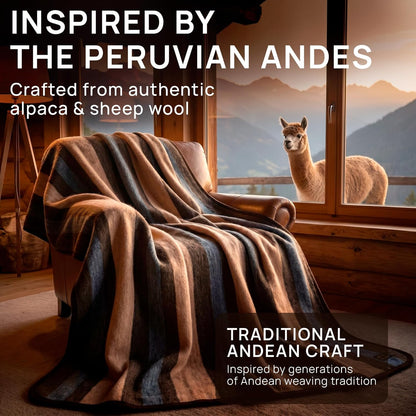 Alpaca & Merino Sheep Wool Blanket Twin Size, 100% Wool Bed Blanket, Heavyweight Warm Winter Blanket for Extreme Cold, Woven in Peru, Earth Tones