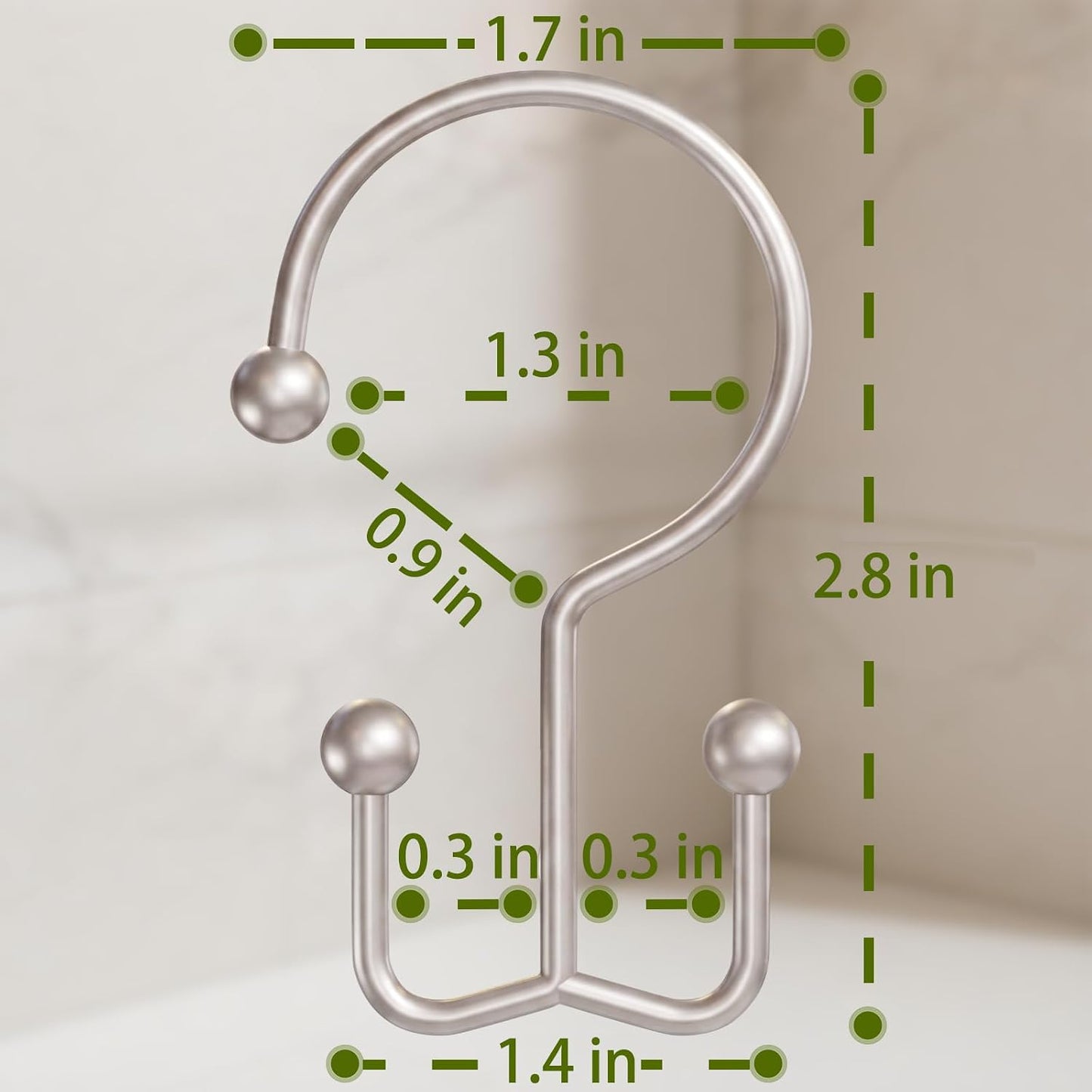 Shower Curtain Hooks, Metal Shower Curtain Rings, Decorative Shower Curtain Hooks Rust Proof, Double Shower Rings for Curtain, Easy Install Shower Hooks for Shower Curtain (Matte Nickel, 12 Pack)
