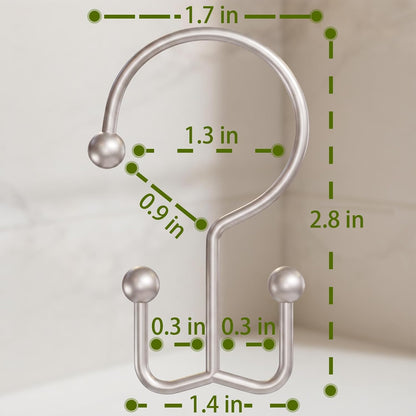 Shower Curtain Hooks, Metal Shower Curtain Rings, Decorative Shower Curtain Hooks Rust Proof, Double Shower Rings for Curtain, Easy Install Shower Hooks for Shower Curtain (Matte Nickel, 12 Pack)