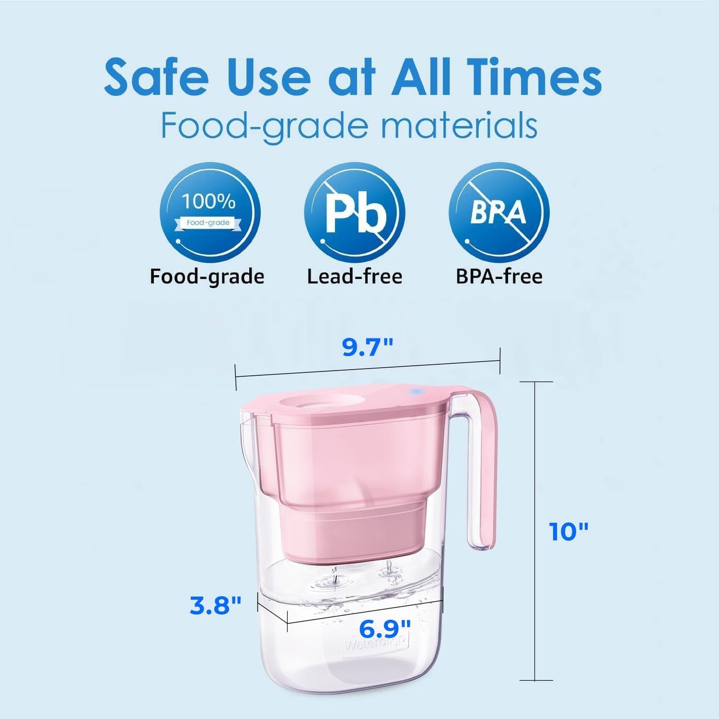 PT-05P Water Filter Pitcher, 7-Cup Capacity, NSF Certified, 5X Longer Filter Life, up to 200 Gallons, for Fridge, Countertop, and Gift Giving, Reduces PFOA/PFOS, Chlorine, Pink