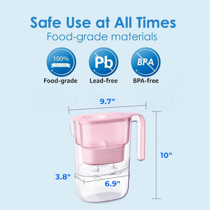 PT-05P Water Filter Pitcher, 7-Cup Capacity, NSF Certified, 5X Longer Filter Life, up to 200 Gallons, for Fridge, Countertop, and Gift Giving, Reduces PFOA/PFOS, Chlorine, Pink