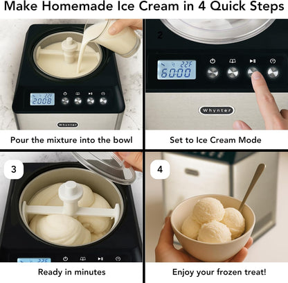 Automatic Ice Cream Maker Machine - 2.1 Qt Upright with Built-In Compressor, LCD Display & Timer - No Pre-Freezing - Stainless Steel ICM-201SB