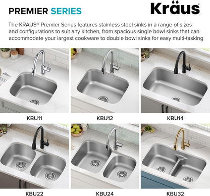KRAUS Premier 32-Inch Undermount 50/50 Double Bowl 18-Gauge Stainless Steel Kitchen Sink with Strainers (X2), KBU22