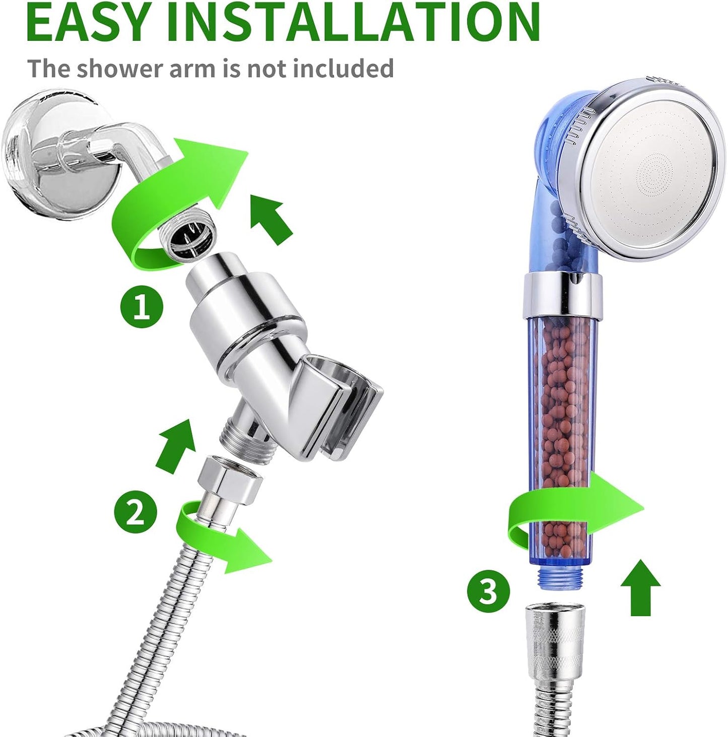 Shower Head,Filtered High Pressure Water Saving Shower Head with Hose Ionic Handheld Shower Head (Blue)