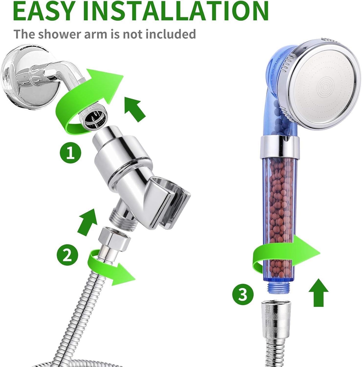 Shower Head,Filtered High Pressure Water Saving Shower Head with Hose Ionic Handheld Shower Head (Blue)