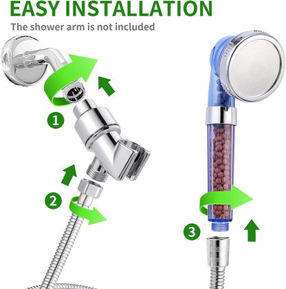 Shower Head,Filtered High Pressure Water Saving Shower Head with Hose Ionic Handheld Shower Head (Blue)
