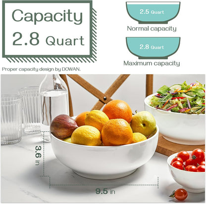 Elegant 9.5" White Serving Bowls - Perfect for Salad, Pasta, and Entertaining - Microwave & Dishwasher Safe Centerpiece for Dinner Parties