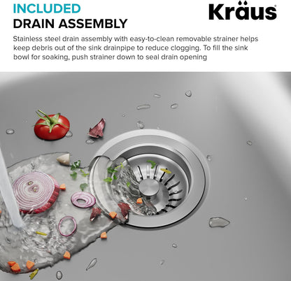 KRAUS Premier 32-Inch Undermount 50/50 Double Bowl 18-Gauge Stainless Steel Kitchen Sink with Strainers (X2), KBU22