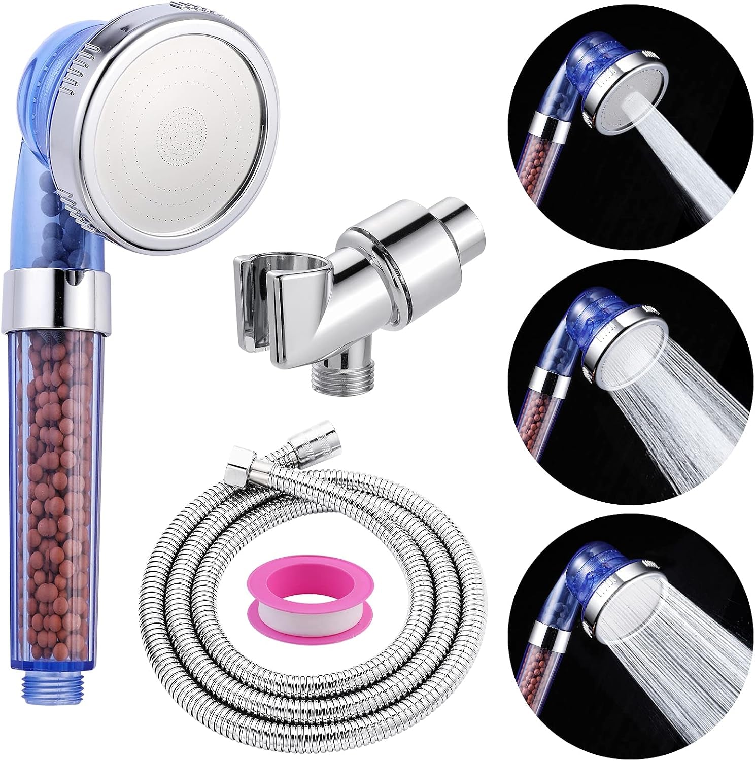 Shower Head,Filtered High Pressure Water Saving Shower Head with Hose Ionic Handheld Shower Head (Blue)