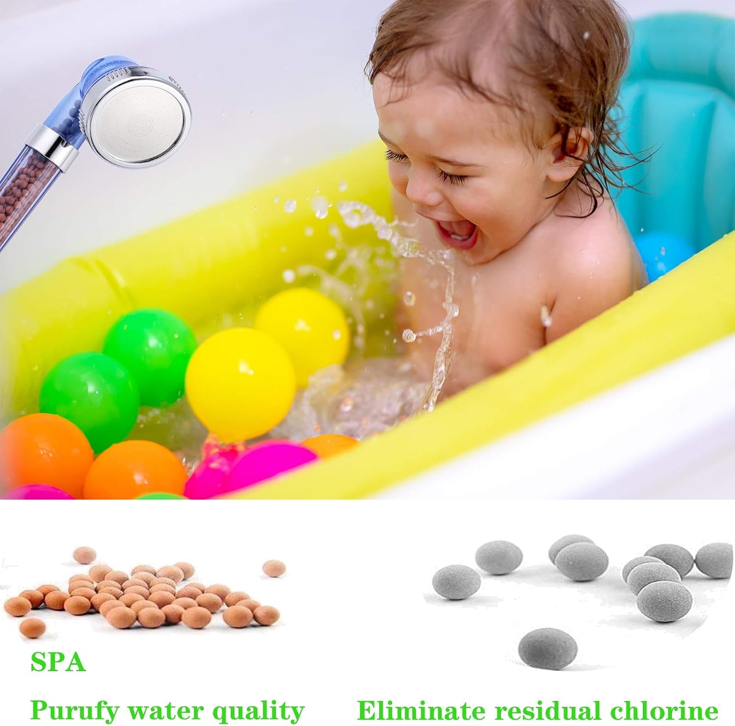 Shower Head,Filtered High Pressure Water Saving Shower Head with Hose Ionic Handheld Shower Head (Blue)