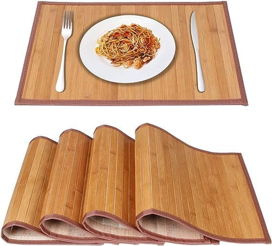 Elegant Bamboo Placemats Set of 4 - Heat Resistant, Durable & Stain Resistant Table Mats for Indoor/Outdoor Dining, Easy to Clean 11.5 x 17.5 Inch