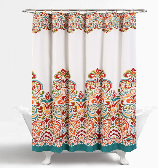 Clara Shower Curtain Single 72" W X 72" L Turquoise & Tangerine - Fabric Shower Curtains for Bathroom - Colorful Bathroom Curtain - Boho Décor