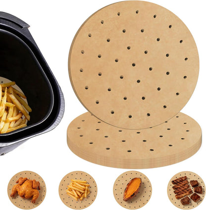 Non-Stick Air Fryer Parchment Paper Liners - 100 Pre-Cut 7 Inch Disposable Sheets for 2.5-4QT Air Fryers, Microwaves, & Steaming Baskets