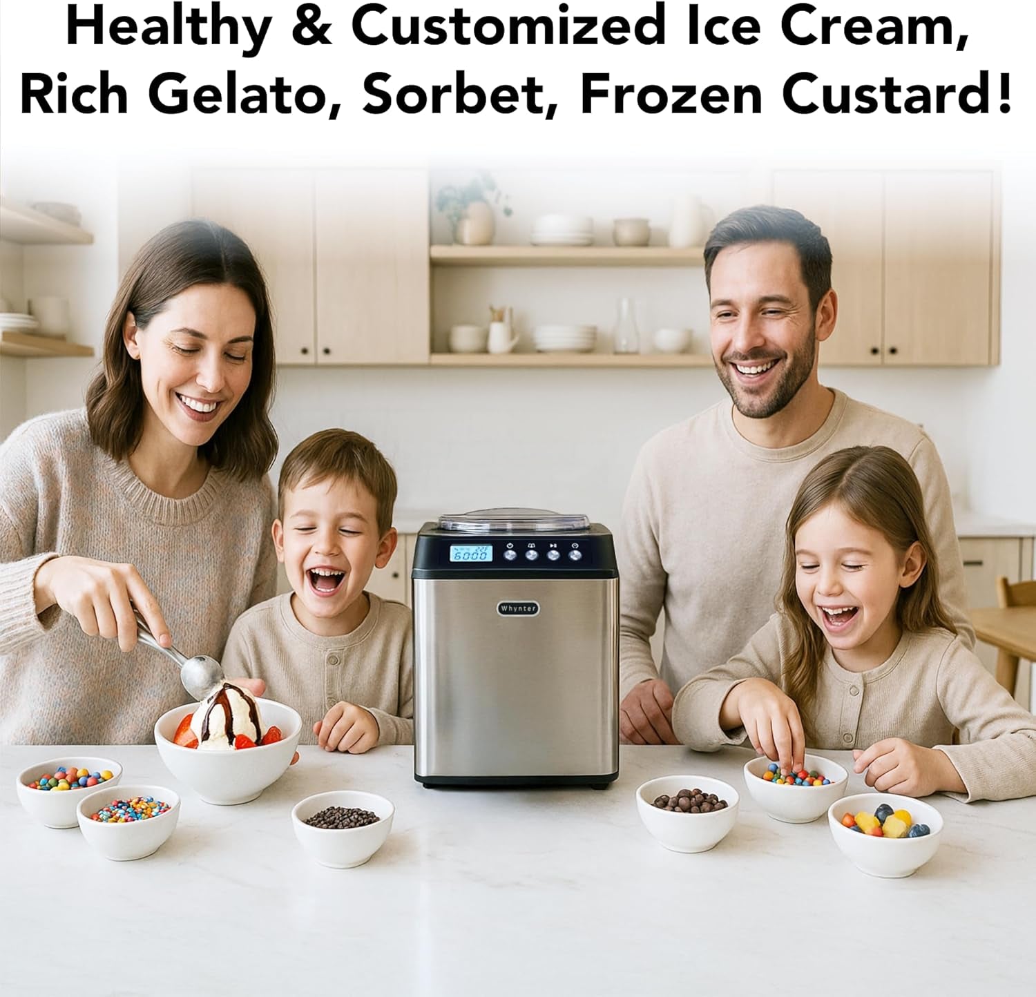 Automatic Ice Cream Maker Machine - 2.1 Qt Upright with Built-In Compressor, LCD Display & Timer - No Pre-Freezing - Stainless Steel ICM-201SB