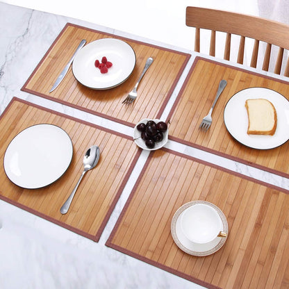 Elegant Bamboo Placemats Set of 4 - Heat Resistant, Durable & Stain Resistant Table Mats for Indoor/Outdoor Dining, Easy to Clean 11.5 x 17.5 Inch