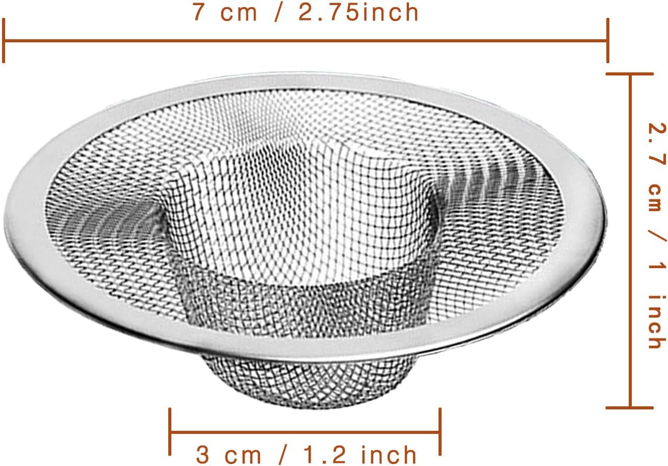 2Pcs Heavy Duty Stainless Steel Slop Basket Filter Trap, 2.75" Top / 1" Mesh Metal Sink Strainer Shower Drain Hair Catcher for Kitchen Bathroom Bathtub Wash Basin Floor Balcony Drain Hole, Utility