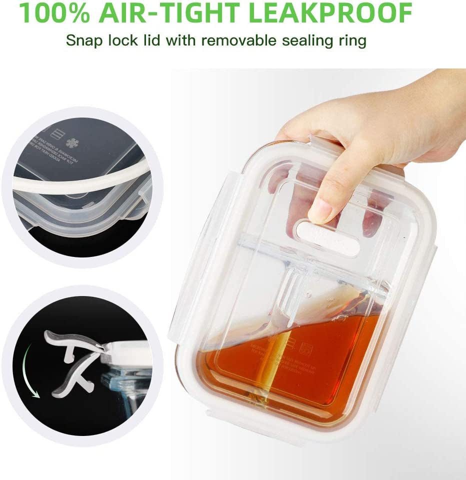 Premium 3-Pack 36Oz Glass Bento Box Meal Prep Containers - 3 Compartment Design, Oven & Microwave Safe, Perfect for Lunch, Meal Prep, and Food Storage