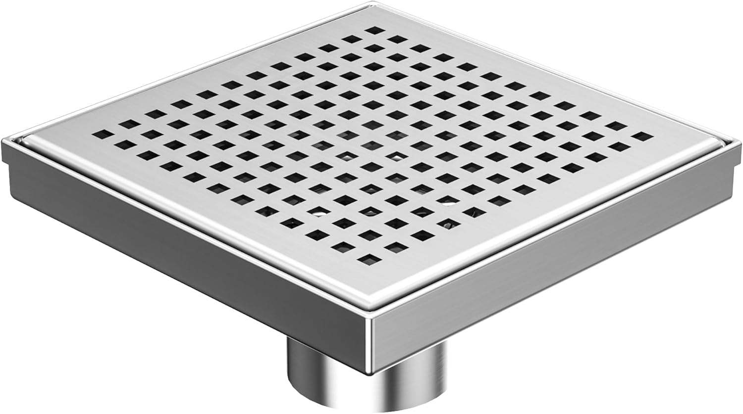 Square Shower Drain with Removable Quadrato Pattern Grate, Brushed 304 Stainless Steel Square Drain for Bathroom, with Hair Strainer and Lifting Hook,Cupc Certified (Brushed Nickel, 6 In)