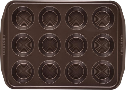 Premium Nonstick 12-Cup Muffin Tin - Durable Steel in Elegant Brown Finish