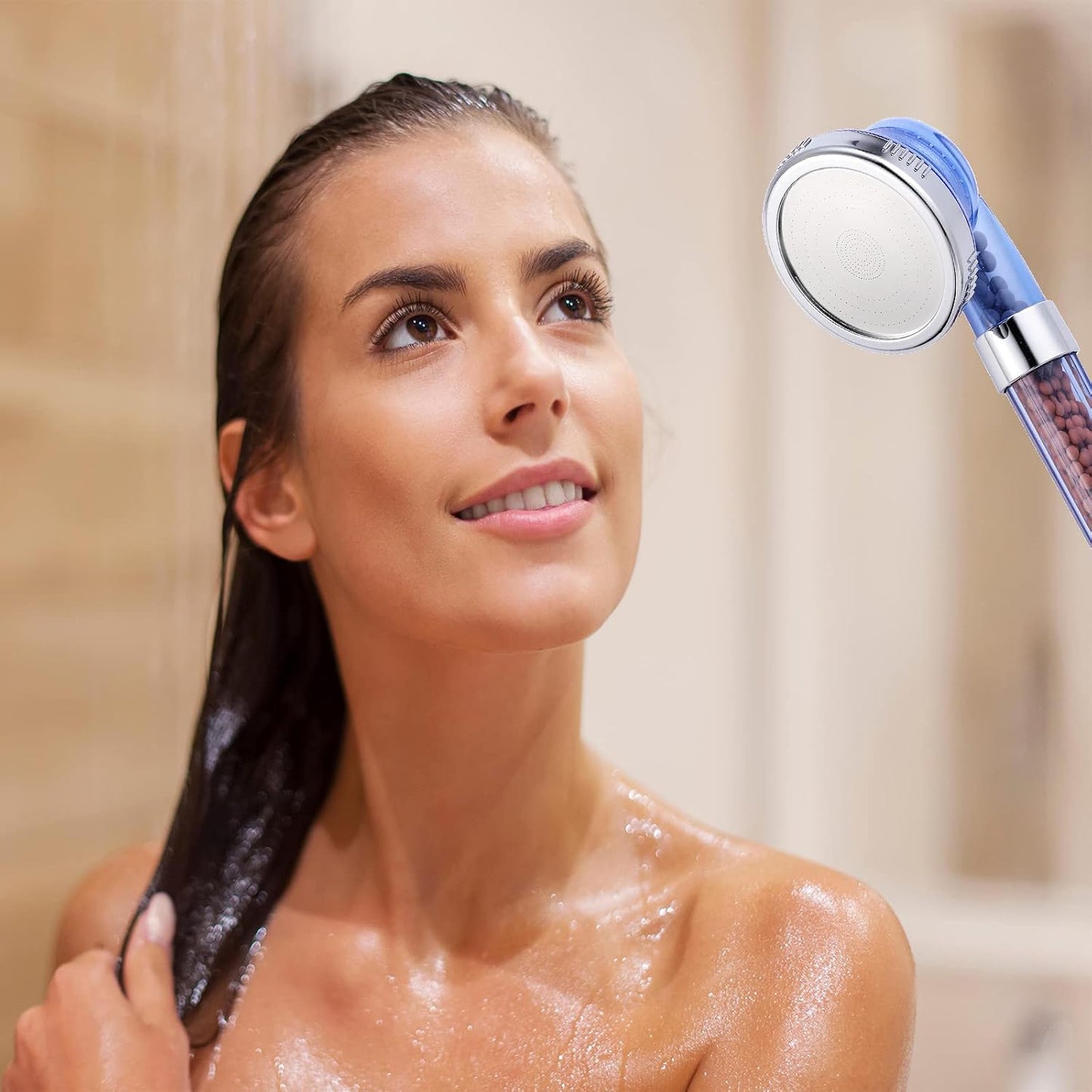 Shower Head,Filtered High Pressure Water Saving Shower Head with Hose Ionic Handheld Shower Head (Blue)