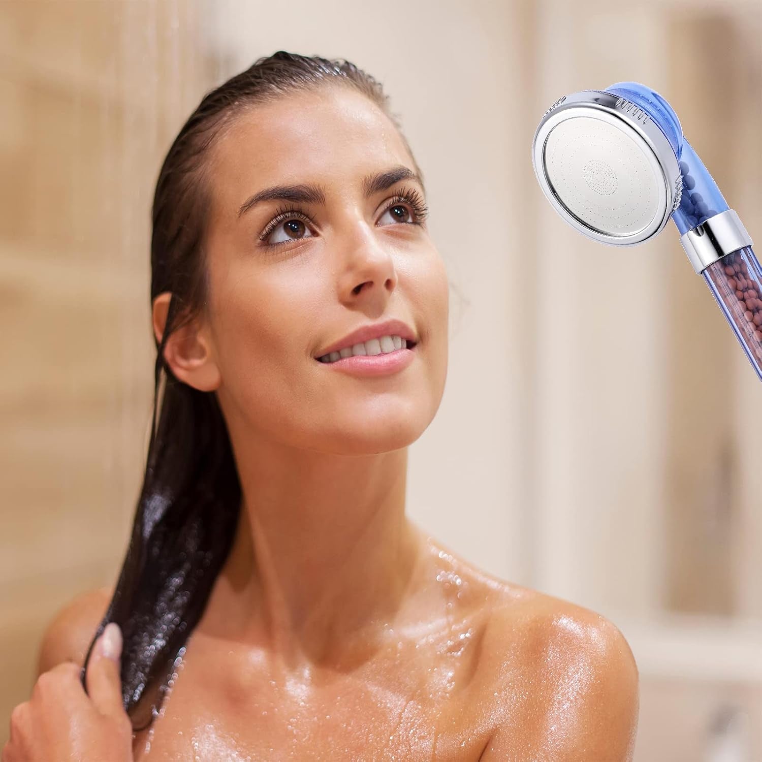 Shower Head,Filtered High Pressure Water Saving Shower Head with Hose Ionic Handheld Shower Head (Blue)
