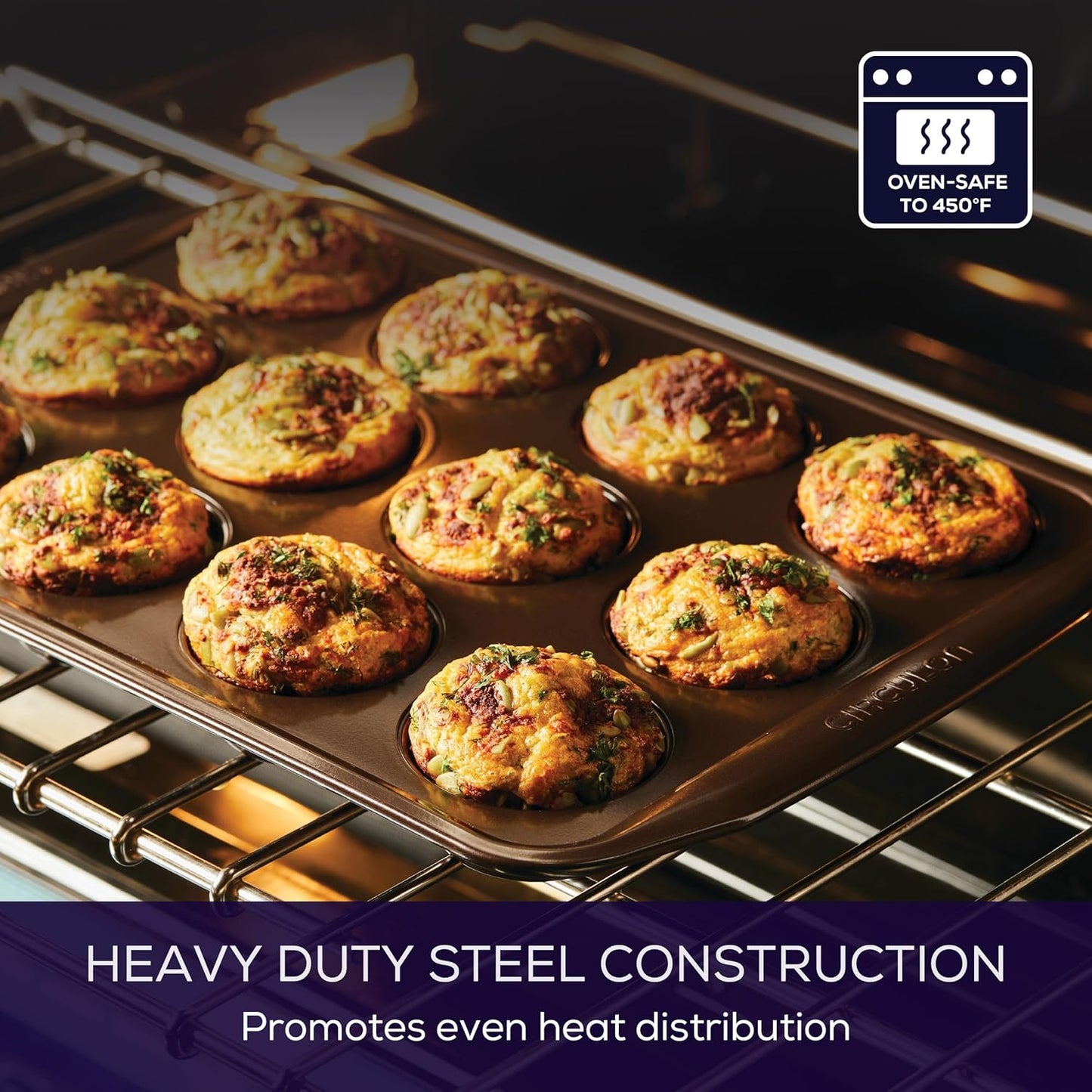 Premium Nonstick 12-Cup Muffin Tin - Durable Steel in Elegant Brown Finish