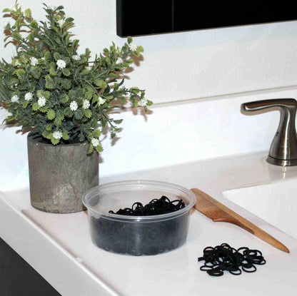Amelia Beauty 500 Count Small Rubber Bands for Hair – ½" Black- Made in USA - Recloseable Container - Mini Hair Elastics for Braids, Ponytails, Cornrows & Twists – Strong Hold Ponytail Holders