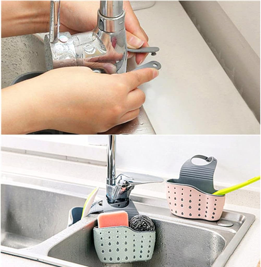 Kitchen Sink Caddy Sponge Holder Hang Basket for Scrubber Dish Brush Kitchen Accessories Organizer(Light Blue)
