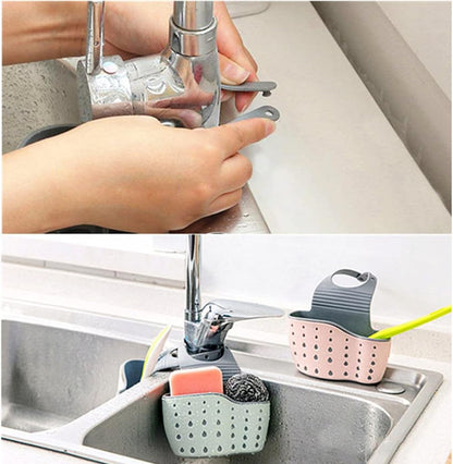Kitchen Sink Caddy Sponge Holder Hang Basket for Scrubber Dish Brush Kitchen Accessories Organizer(Light Blue)