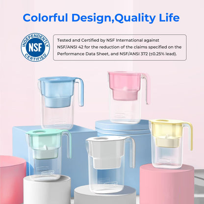 PT-05P Water Filter Pitcher, 7-Cup Capacity, NSF Certified, 5X Longer Filter Life, up to 200 Gallons, for Fridge, Countertop, and Gift Giving, Reduces PFOA/PFOS, Chlorine, Pink